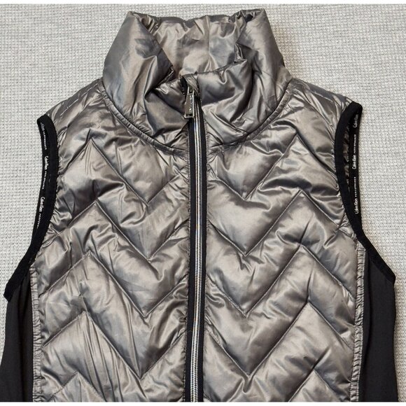 Calvin Klein Performance Womens Metallic Gray Puffer Vest Full Zip Size Small - Picture 6 of 15